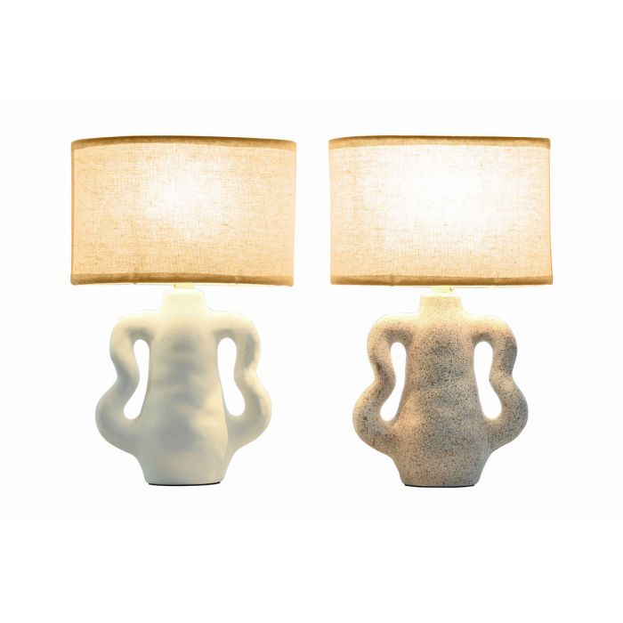 Lámpara de mesa Home ESPRIT Blanco Beige Gres 40 W 220 V 22 x 22 x 34 cm (2 Unidades) 1