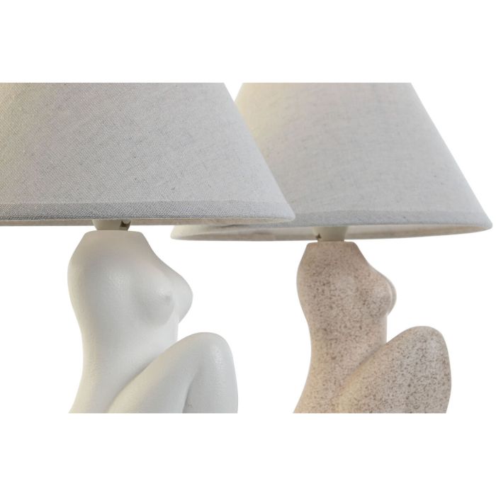 Lámpara de mesa Home ESPRIT Blanco Beige Gres 40 W 220 V 22 x 22 x 30 cm (2 Unidades) 2