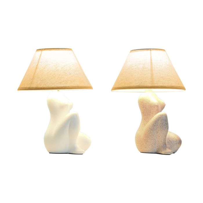 Lámpara de mesa Home ESPRIT Blanco Beige Gres 40 W 220 V 22 x 22 x 30 cm (2 Unidades) 3