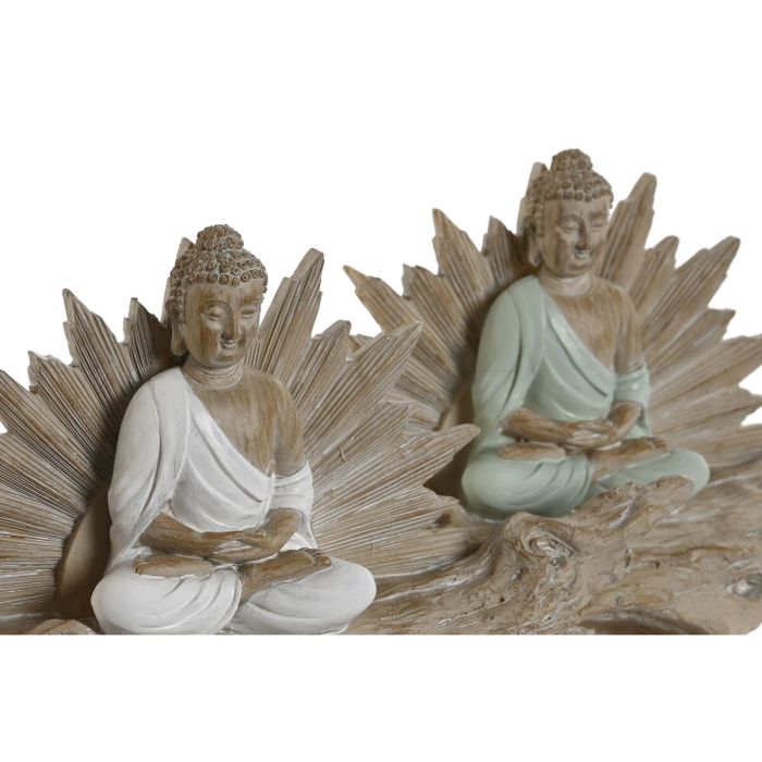 Figura Decorativa Home ESPRIT Blanco Verde Buda Oriental 30 x 6 x 15 cm (2 Unidades) 2
