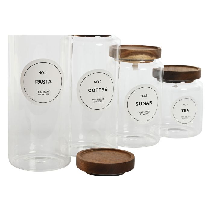 Set de 4 Botes Home ESPRIT Natural Acacia Vidrio de Borosilicato 1 L 1,3 L 1,7 L 10 x 10 x 29,5 cm 3