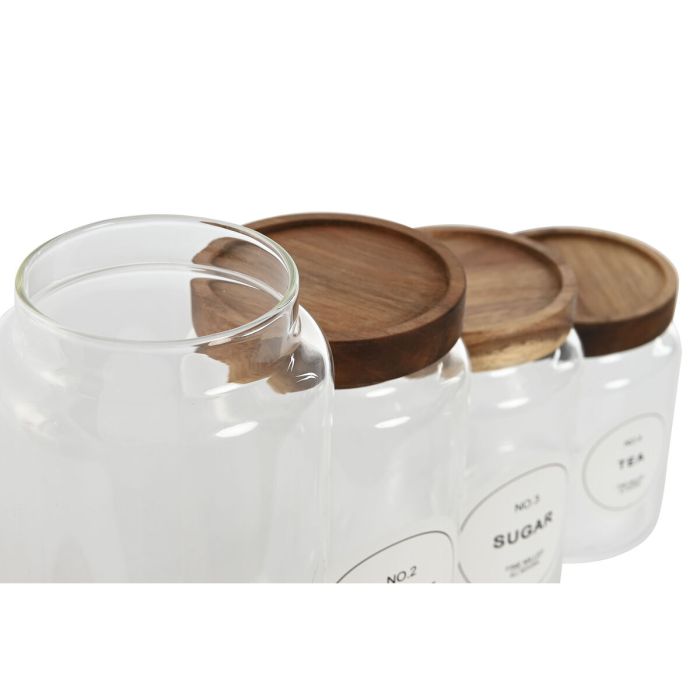 Set de 4 Botes Home ESPRIT Natural Acacia Vidrio de Borosilicato 1 L 1,3 L 1,7 L 10 x 10 x 29,5 cm 2