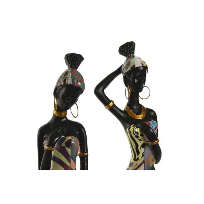Figura Decorativa Home ESPRIT Multicolor Africana 9 x 7 x 16,5 cm (2 Unidades) 2