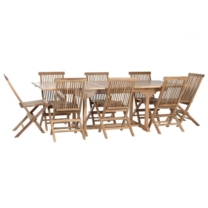 DKD Home Decor Mesa Comedor Terraza y Jardín Teca Marrón Extensible Desmontable 180x100x75 cm con 8 Sillas Plegables