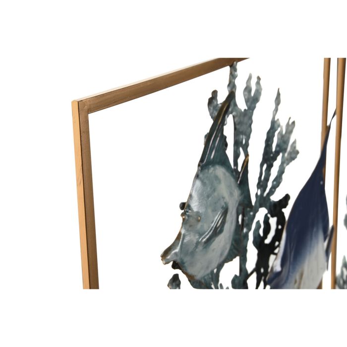 Decoración de Pared Home ESPRIT Azul Dorado Mediterráneo Peces 50 x 4 x 50 cm (2 Unidades) 3