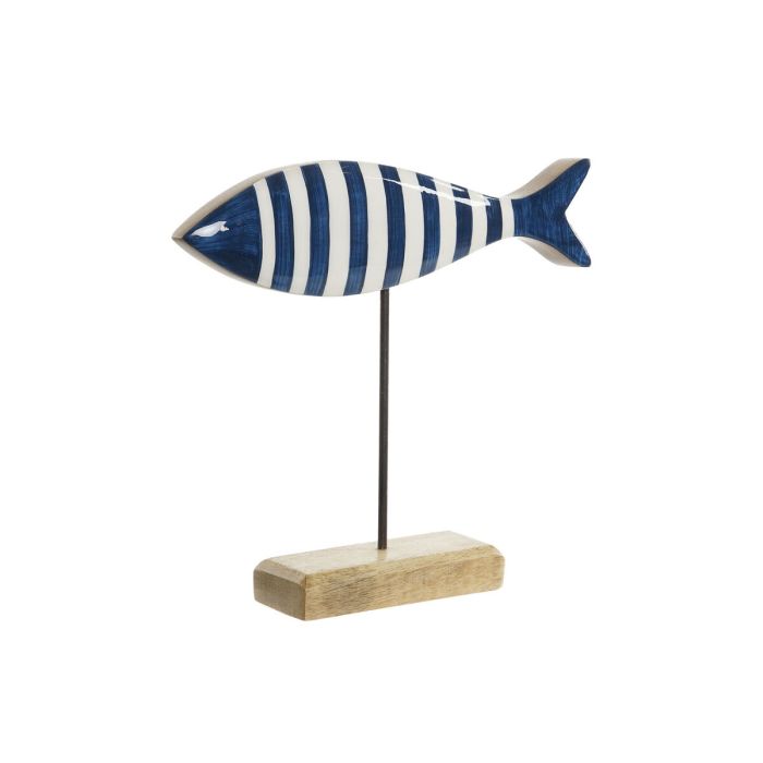 DKD Home Decor Pez Decorativo Azul Blanco Natural Mango Metal 25 x 5 x 22 cm Hecho a Mano