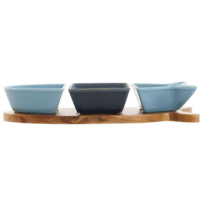 Set de Aperitivo Home ESPRIT Azul Azul marino Porcelana Acacia Pez Mediterráneo 28 x 9,7 x 1,3 cm 4 Piezas 2