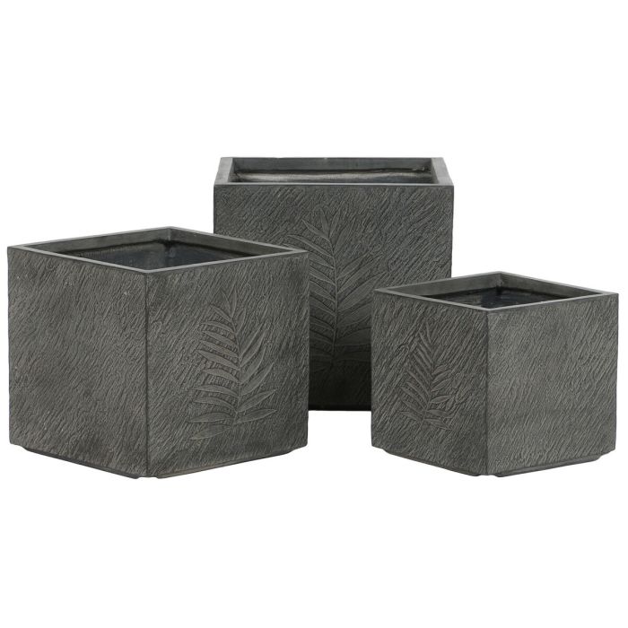 Set de Maceteros Home ESPRIT Gris oscuro Fibra de Vidrio Magnesio 44,5 x 44,5 x 43 cm (3 Unidades) 1