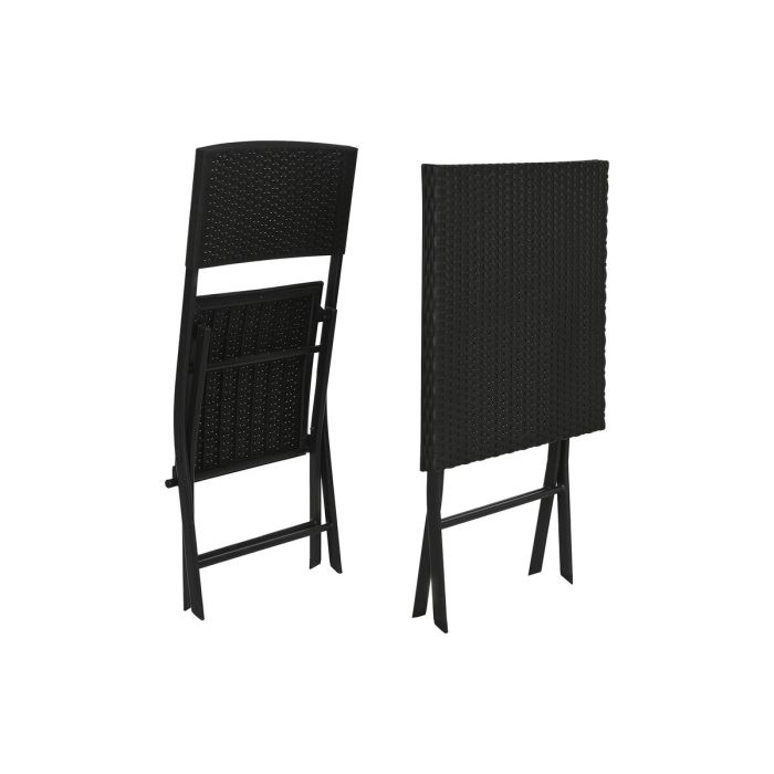 Conjunto de Mesa con 2 Sillas Home ESPRIT Negro Acero ratán sintético 58 x 58 x 71,5 cm 1