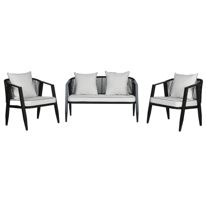 Conjunto de Mesa con 3 Sillones Home ESPRIT Negro Cristal Acero 123 x 66 x 72 cm 3