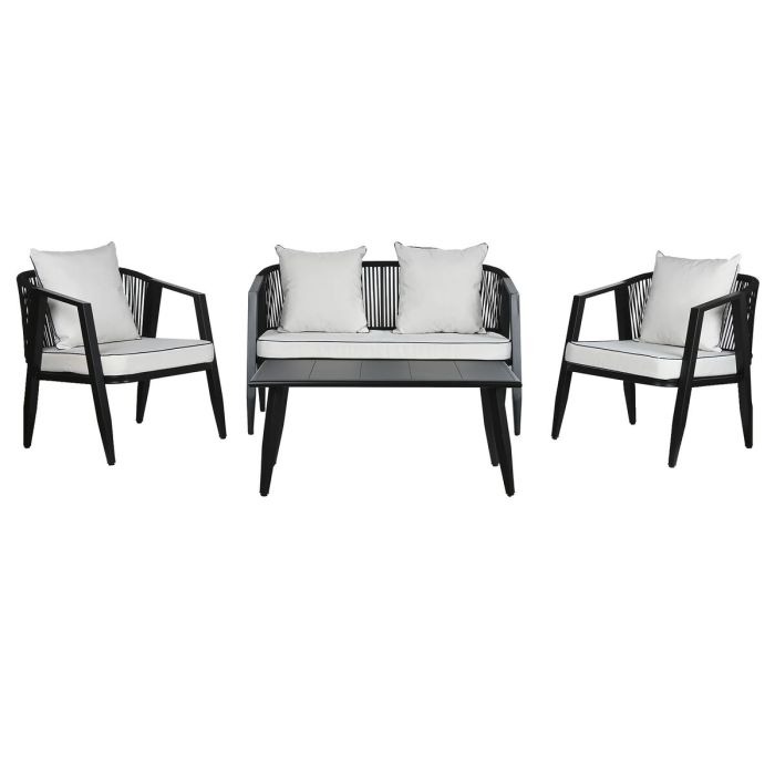 Conjunto de Mesa con 3 Sillones Home ESPRIT Negro Cristal Acero 123 x 66 x 72 cm 1