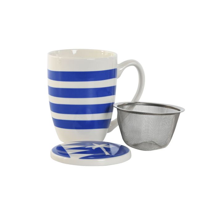 Taza con Filtro para Infusiones Home ESPRIT Azul Rojo Acero Inoxidable Porcelana 380 ml (4 Unidades) 3