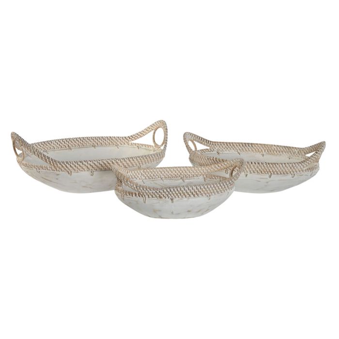 Centro de Mesa Home ESPRIT Blanco Natural Mediterráneo Decapé 40 x 24 x 14 cm (3 Piezas) 1