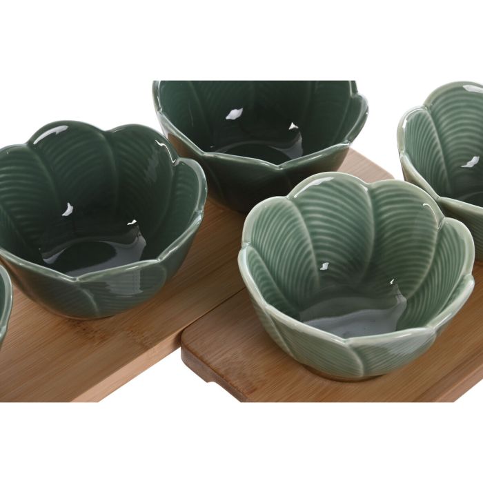 Set de Aperitivo Home ESPRIT Verde Verde oscuro Bambú Porcelana Tropical 4 Piezas 32 x 10 x 7 cm (2 Unidades) 4