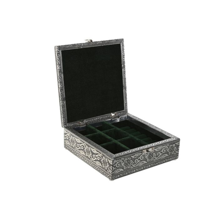 Caja-Joyero Home ESPRIT Verde Plateado Madera Aluminio 18 x 18 x 6 cm 1