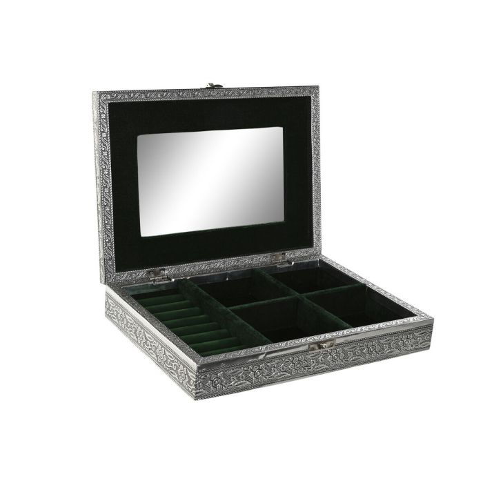 Caja-Joyero Home ESPRIT Verde Plateado Madera Aluminio 27,5 x 20 x 5,4 cm 1