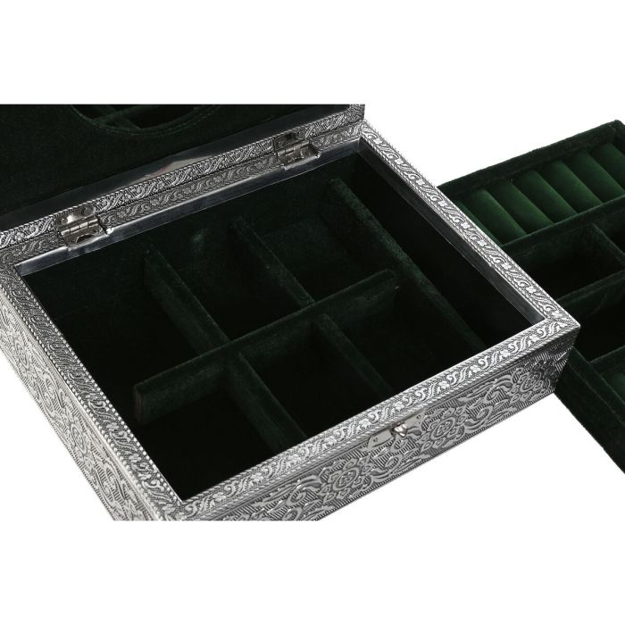 Caja-Joyero Home ESPRIT Verde Plateado Madera Aluminio 22,5 x 17,5 x 7,6 cm 3