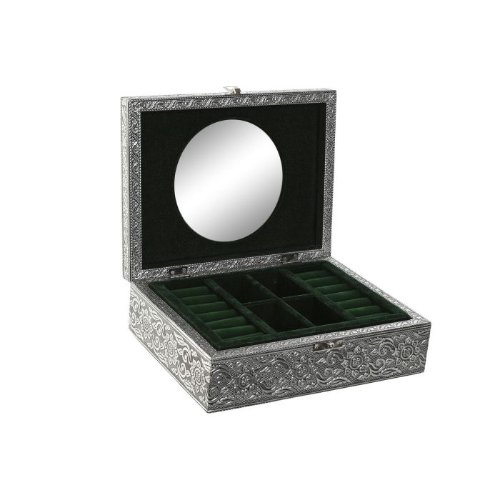 Caja-Joyero Home ESPRIT Verde Plateado Madera Aluminio 22,5 x 17,5 x 7,6 cm 1