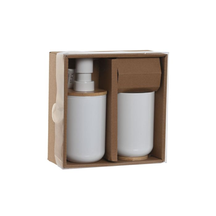 Set de Baño Home ESPRIT Blanco Natural Bambú Poliestireno 7 x 7 x 16 cm 2