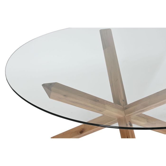 Mesa de Comedor Home ESPRIT Natural Cristal Templado madera de roble 130 x 130 x 75 cm 5