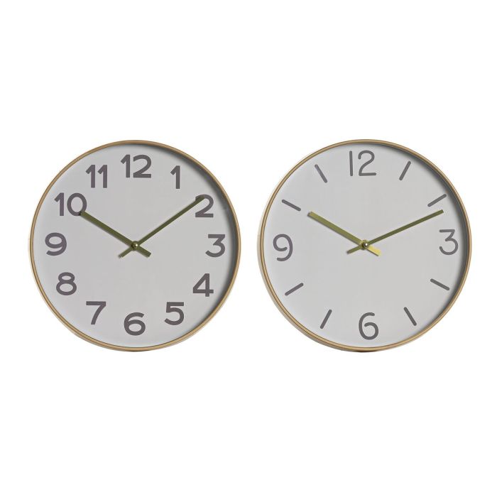 Reloj de Pared Home ESPRIT Blanco Dorado PVC 30 x 4 x 30 cm (2 Unidades)