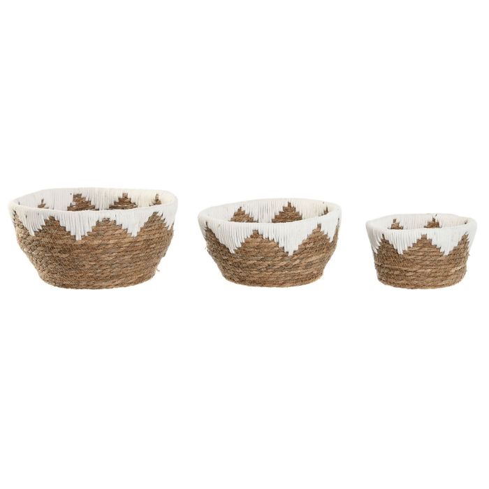 Centro de Mesa Home ESPRIT Blanco Natural 30,5 x 30,5 x 14 cm (3 Piezas)