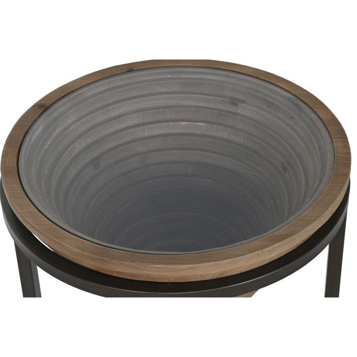 Mesa auxiliar Home ESPRIT Negro Natural Cristal Abeto 46 x 46 x 55,5 cm 3