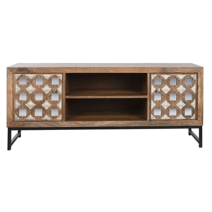 Mueble de TV Home ESPRIT Marrón Negro Plateado Madera de mango Espejo 130 x 40 x 55,5 cm 1