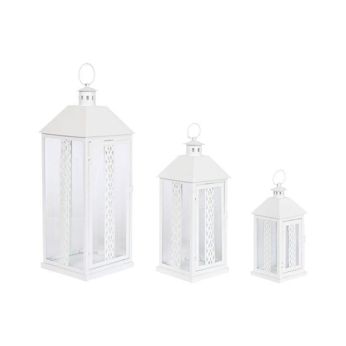 Farol Home ESPRIT Blanco Cristal Hierro Shabby Chic 20 x 20 x 55 cm (3 Piezas)