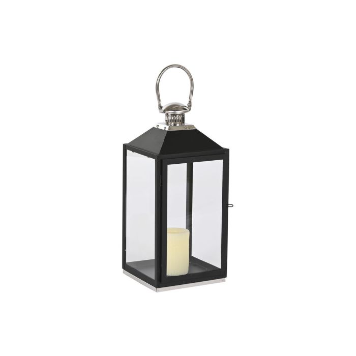 Farol Home ESPRIT Negro Plateado Cristal Acero 18 x 18 x 41 cm (2 Piezas) 1