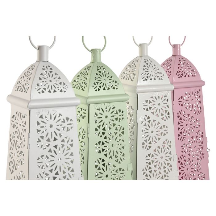 Farol Home ESPRIT Blanco Verde Rosa Metal Aluminio Shabby Chic 13 x 13 x 43 cm (4 Unidades) 2