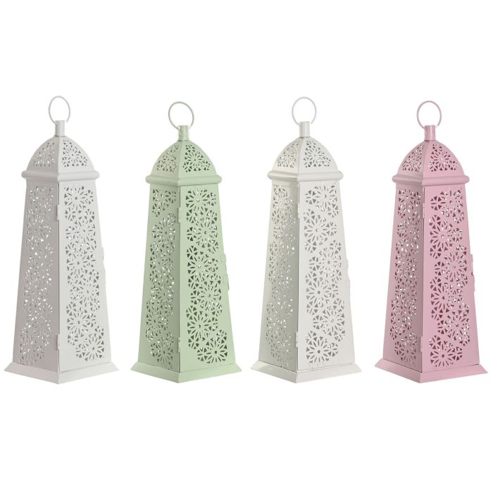 Farol Home ESPRIT Blanco Verde Rosa Metal Aluminio Shabby Chic 13 x 13 x 43 cm (4 Unidades)