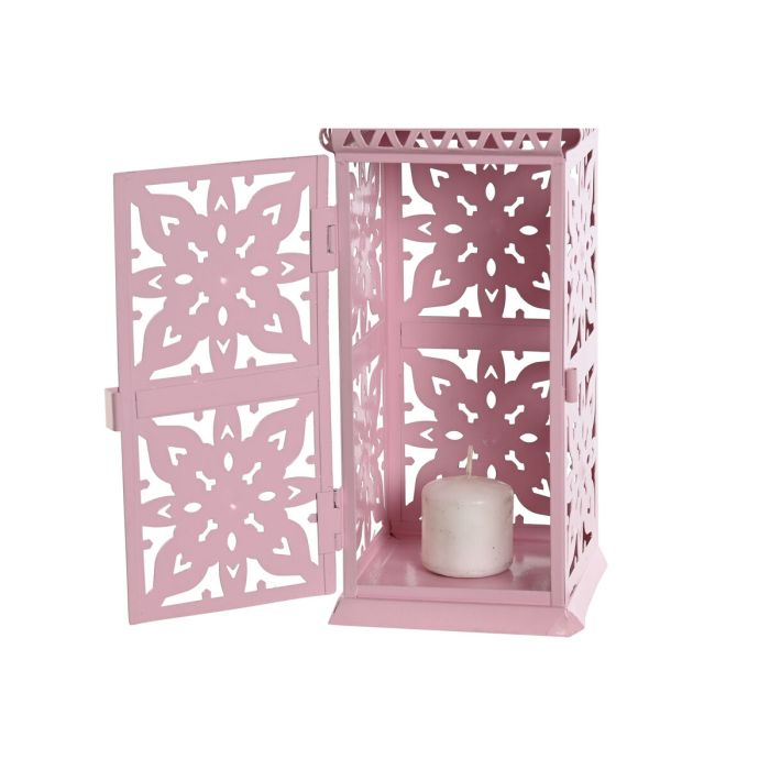 Farol Home ESPRIT Blanco Verde Rosa Hierro Oriental 10 x 10 x 30 cm (4 Unidades) 1