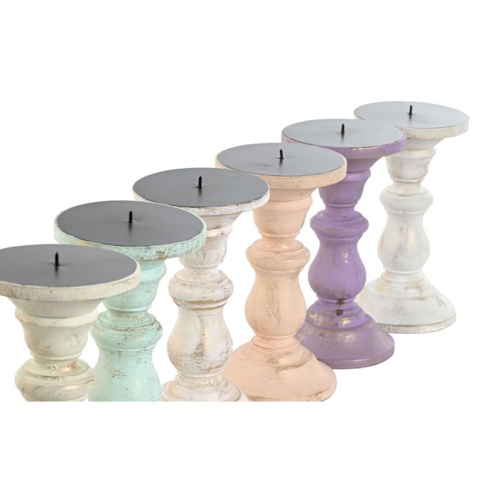 Candelabro Home ESPRIT Amarillo Azul Verde Rosa Metal Madera de mango Shabby Chic 10 x 10 x 18 cm 2