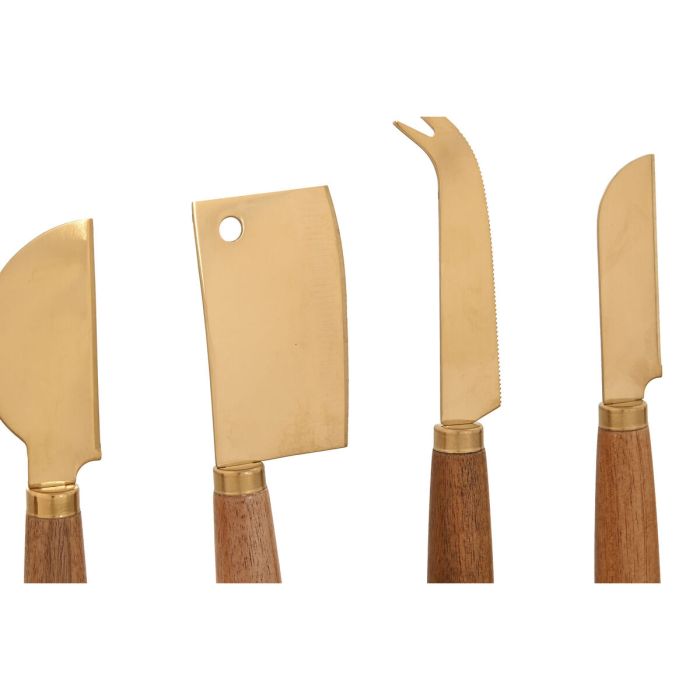 Cuchillos para Queso Home ESPRIT Dorado Natural Acero Inoxidable Acacia 2 Unidades (3 Piezas) 4