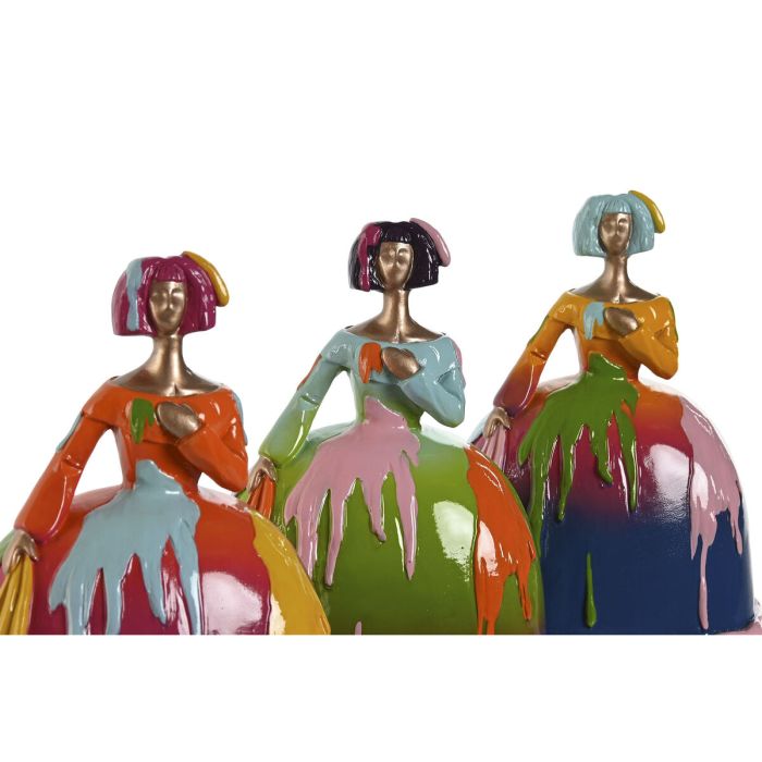 Figura Decorativa Home ESPRIT Multicolor Dama 17 x 13 x 21 cm (3 Unidades) 2