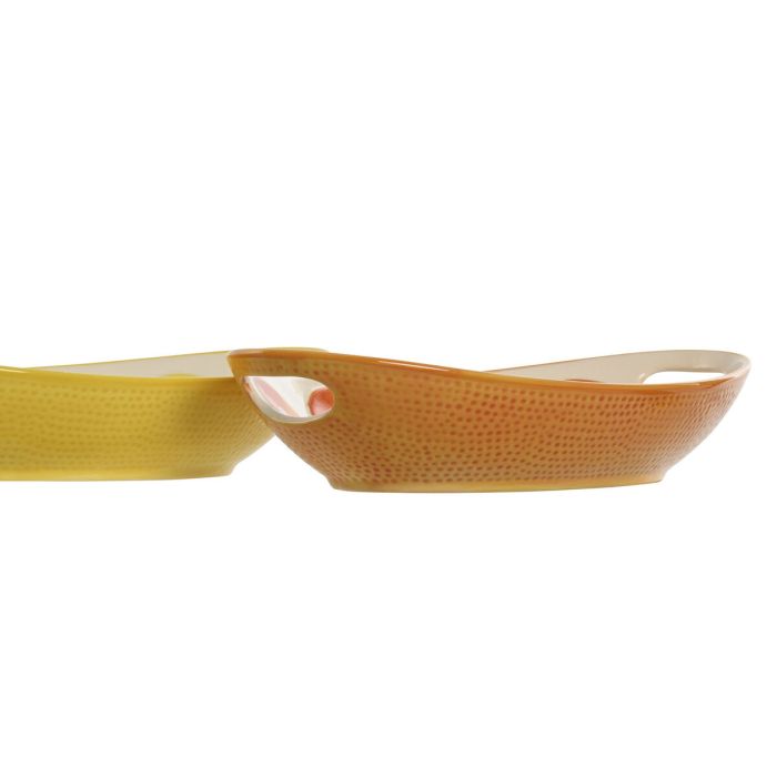 Bandeja de Aperitivos Home ESPRIT Verde Naranja Gres Limón 30,6 x 16,5 x 6 cm (2 Unidades) 1