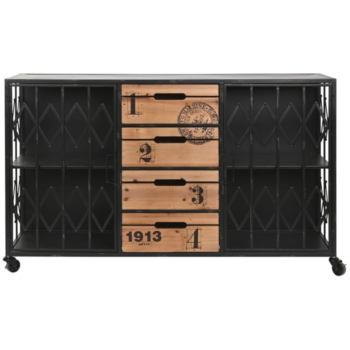 Cajonera Home ESPRIT Marrón Negro Metal Abeto Loft 122,5 x 32,5 x 74 cm 4