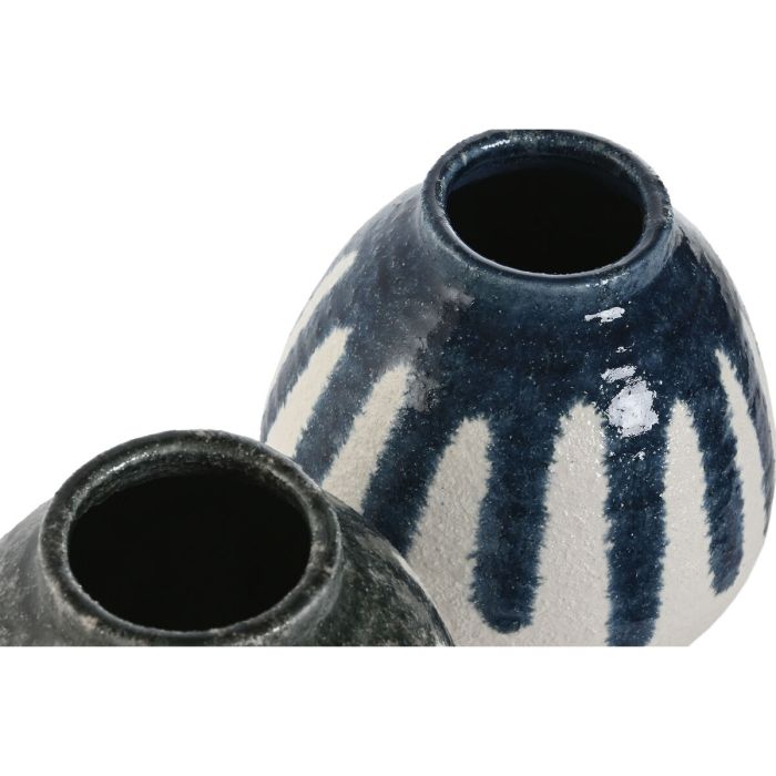 Jarrón Home ESPRIT Azul Blanco Verde Gris Cerámica Mediterráneo 18 x 18 x 18 cm (2 Unidades) 1