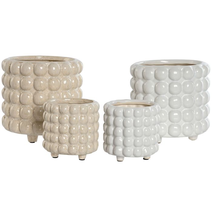 Set de Maceteros Home ESPRIT Blanco Beige Cerámica 16 x 16 x 16 cm (2 Unidades) 1