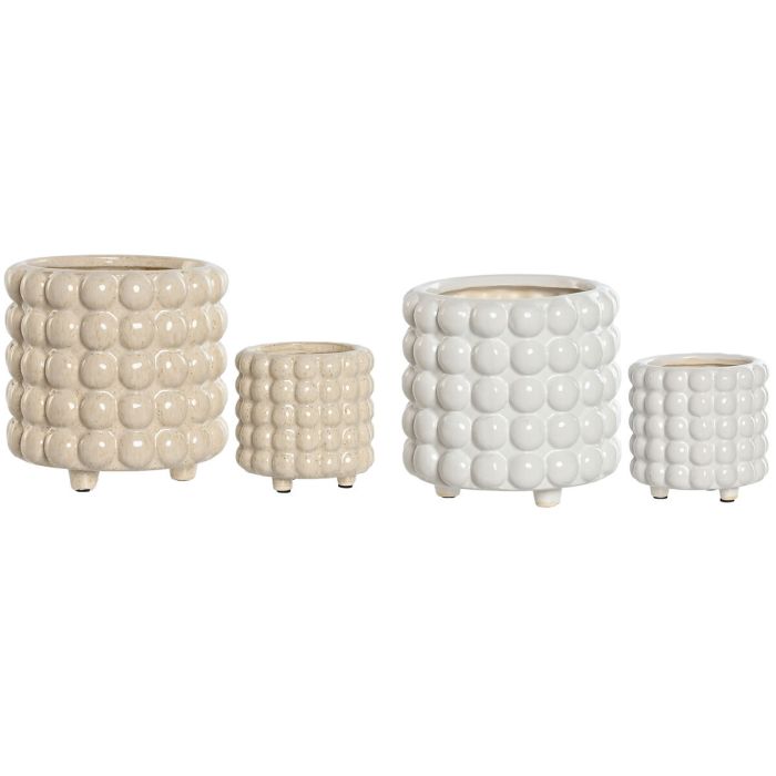 Macetero Urban DKD Home Decor Blanco Beige 16 x 16 x 16 cm Set de 2 (2 Unidades)