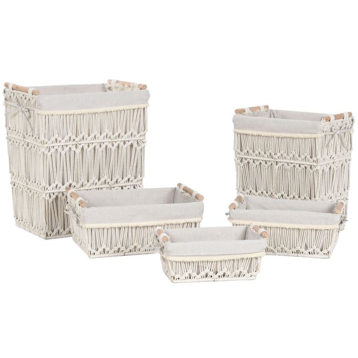 Cesto para la Ropa Sucia Home ESPRIT Blanco Natural Metal Shabby Chic 42 x 32 x 51 cm 5 Piezas 1