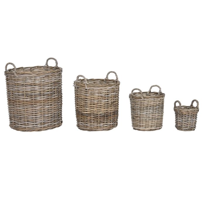 Juego de Cestas Home ESPRIT Gris claro Mimbre 50 x 50 x 58 cm (4 Piezas)