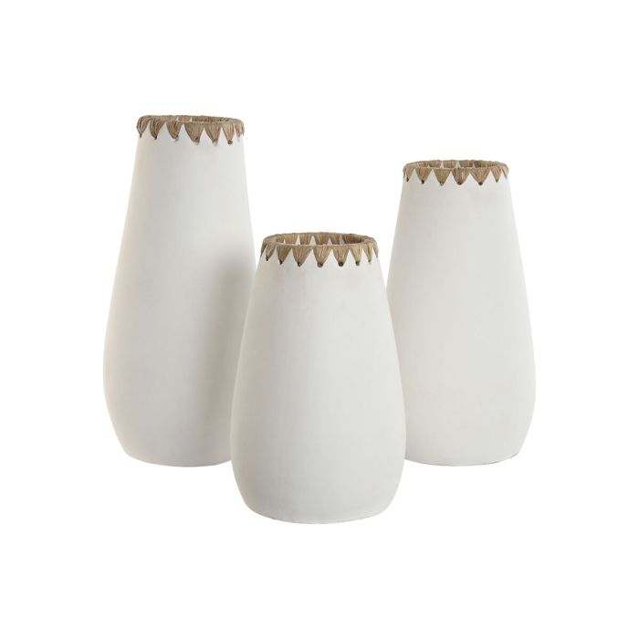 Jarrón Home ESPRIT Blanco Terracota 19 x 19 x 40 cm (3 Piezas) 1