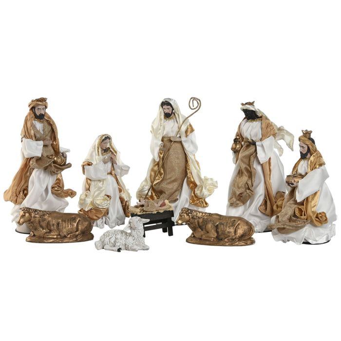 Belén de Navidad Home ESPRIT Blanco Dorado 20 x 15 x 30 cm (9 Piezas)