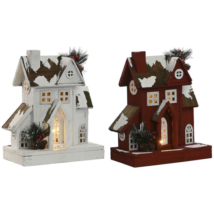 Casa Navidad Tradicional DKD Home Decor Blanco Rojo 14 x 32 x 26 cm (2 Unidades)