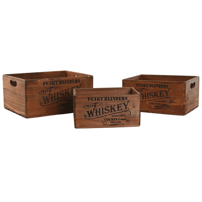 Cajas de almacenamiento Home ESPRIT Whiskey Marrón Madera de abeto 40 x 29 x 19 cm 3 Piezas 1