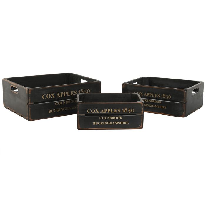 Cajas de almacenamiento Home ESPRIT Cox Apples 1830 Negro Madera de abeto 40 x 30 x 15 cm 3 Piezas 1