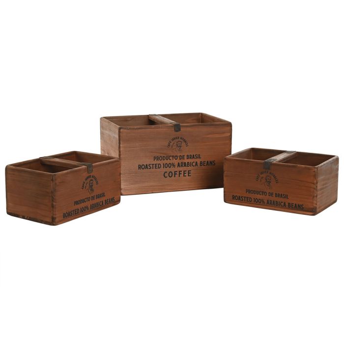 Cajas de almacenamiento Home ESPRIT Marrón Madera de abeto 35 x 25 x 20 cm 3 Piezas 2