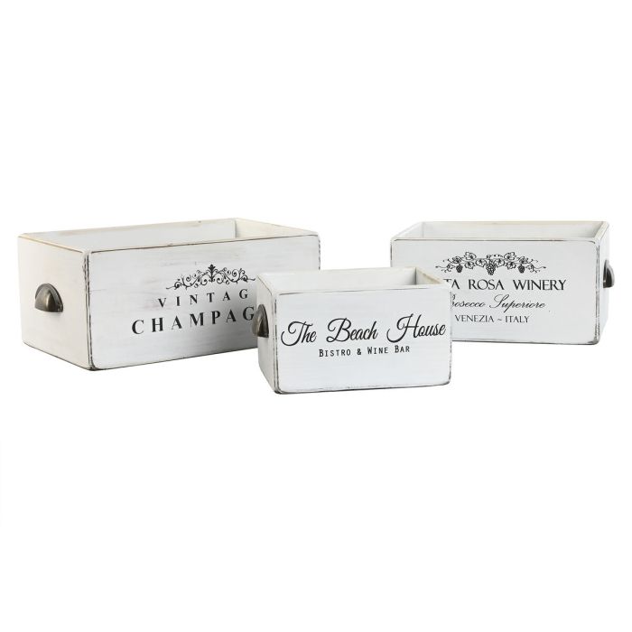 Cajas de almacenamiento Home ESPRIT Blanco Madera de abeto 35 x 22 x 15 cm 3 Piezas 1